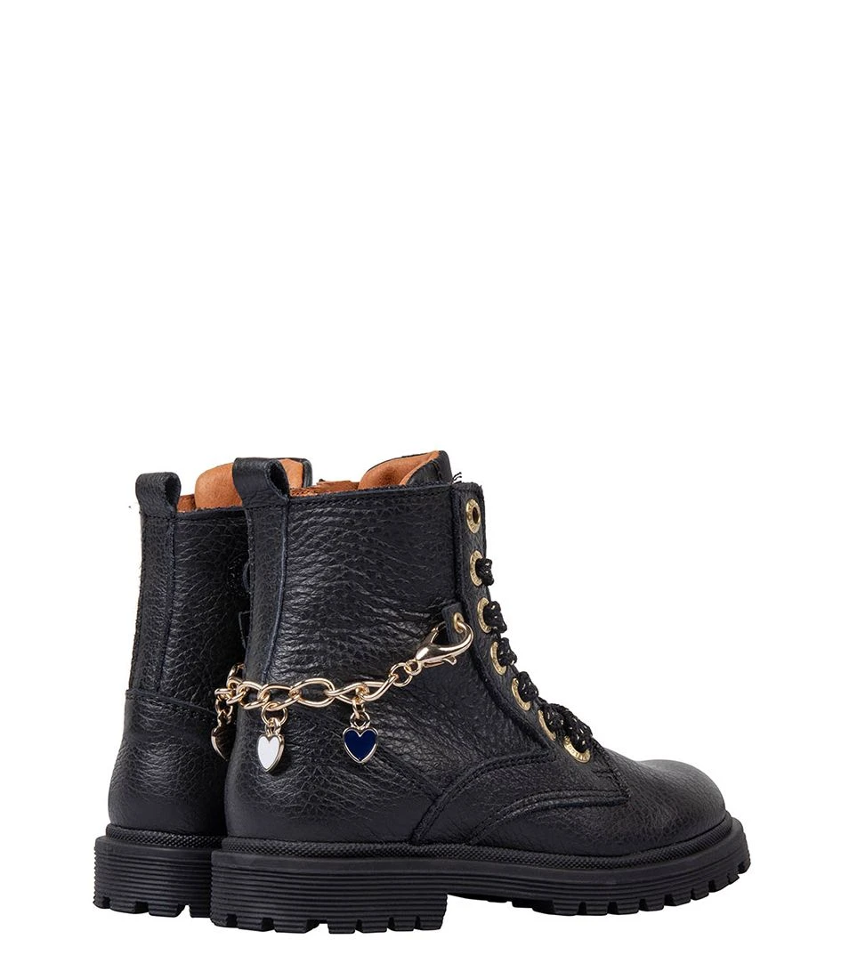 Girls Mid Boot Laces Chain Black Nappa â Image 2