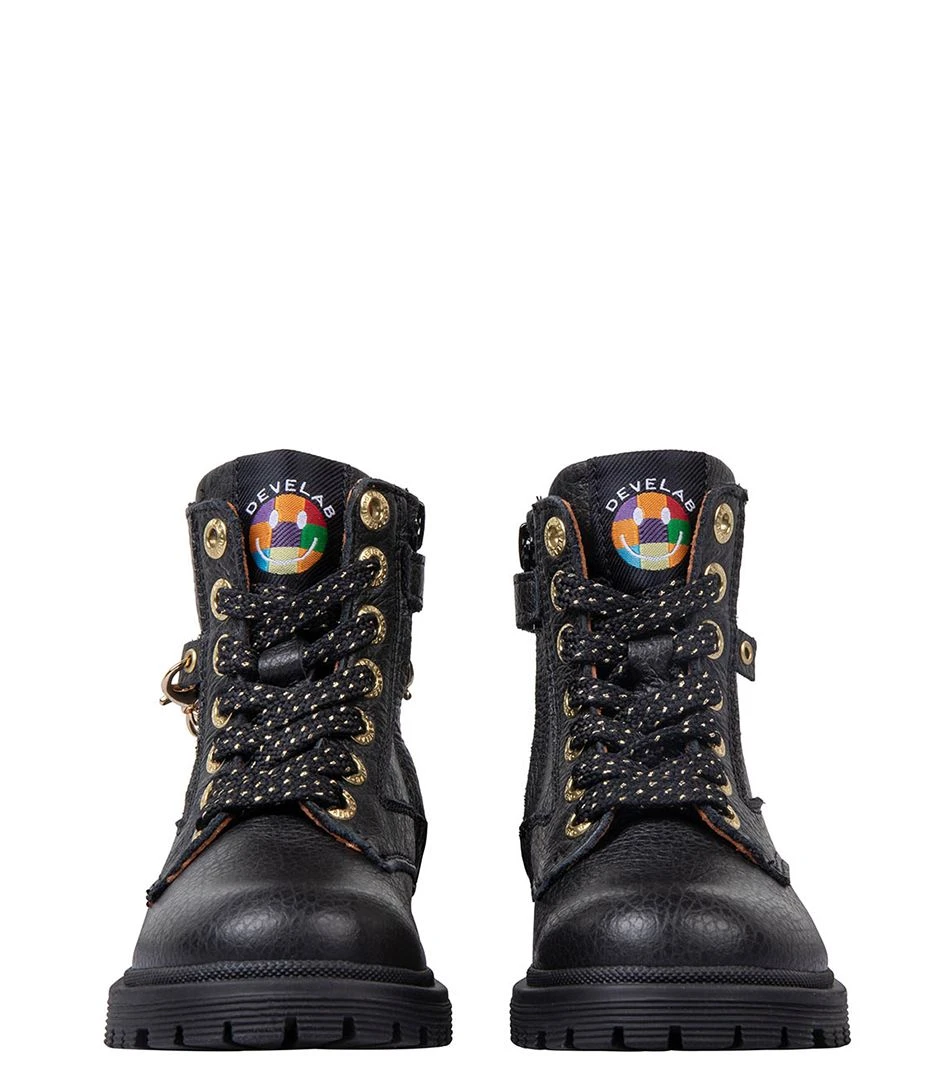 Girls Mid Boot Laces Chain Black Nappa â Image 3