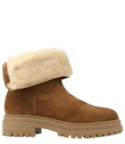 Women Fold Over Boottee Fur Taupe Suede