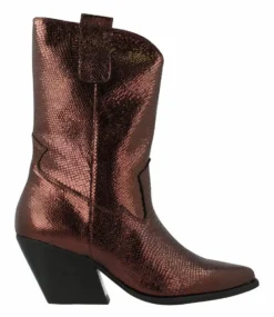 Western Boot Women Dark Brown Metallic