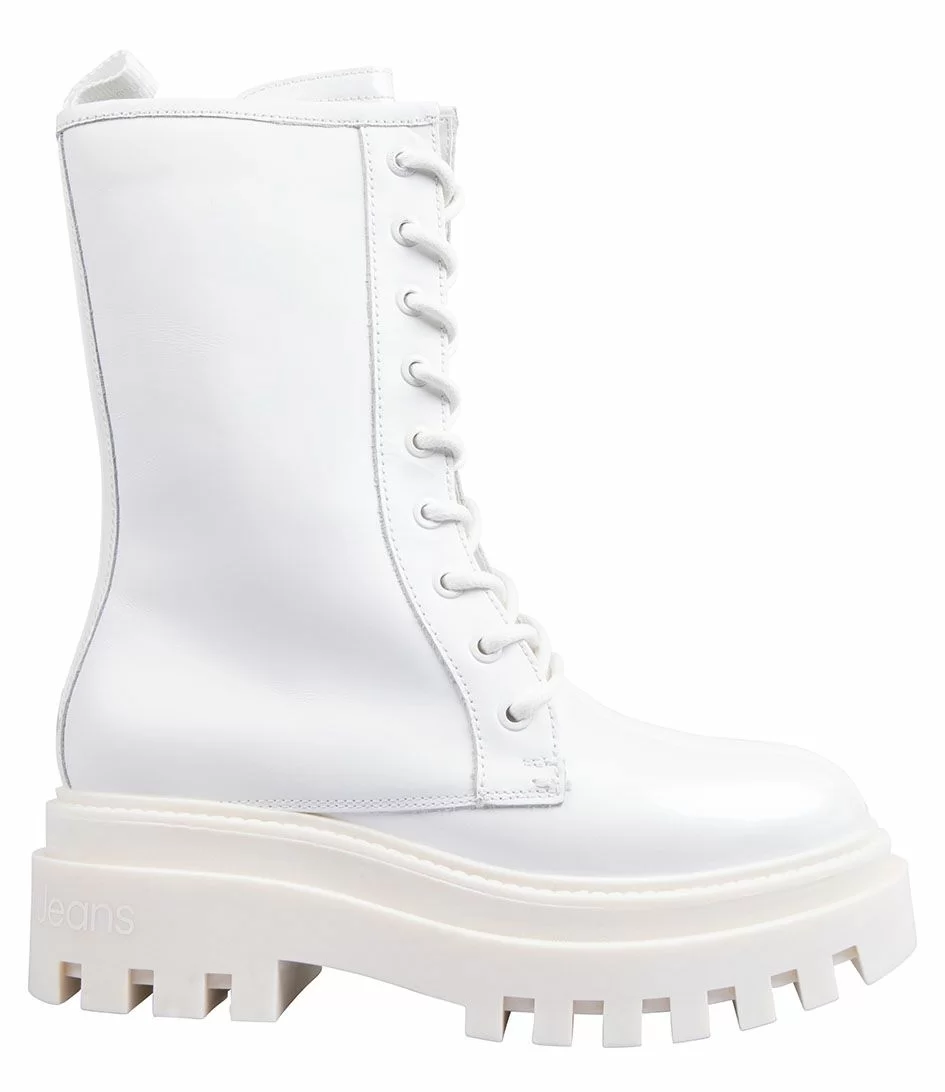 Calvin Klein Flatform Laceup Boot Patent White
